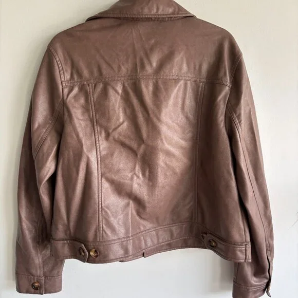 Bagatelle Collection Womens Faux-Ever Leather Cropped Jacket Brown Size XL - Picture 2 of 5